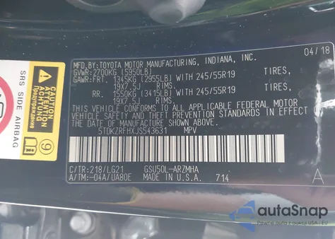 2018 Toyota Highlander Se from USA, damaged, VIN 5TDKZRFHXJS543631